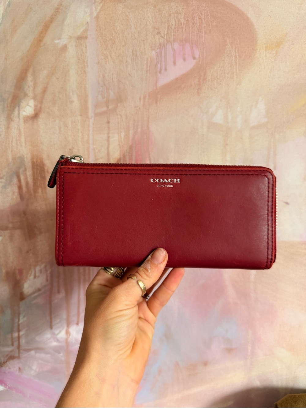 COACH Red Leather Zip Wallet